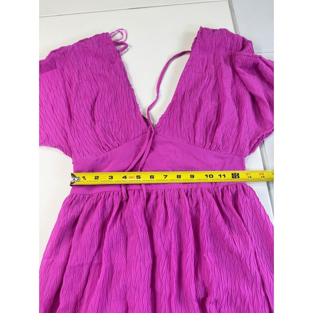 Japna Pink Crinkle Flutter Sleeve Maxi Dress V-Neck Flowy Bohemian Summer - Picture 9 of 10